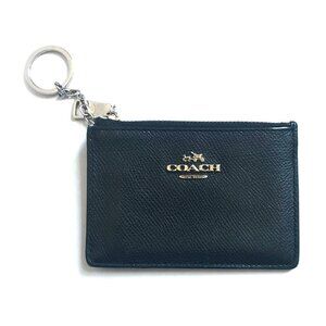Coach Black Leather Zipper Card Case Wallet Keychain